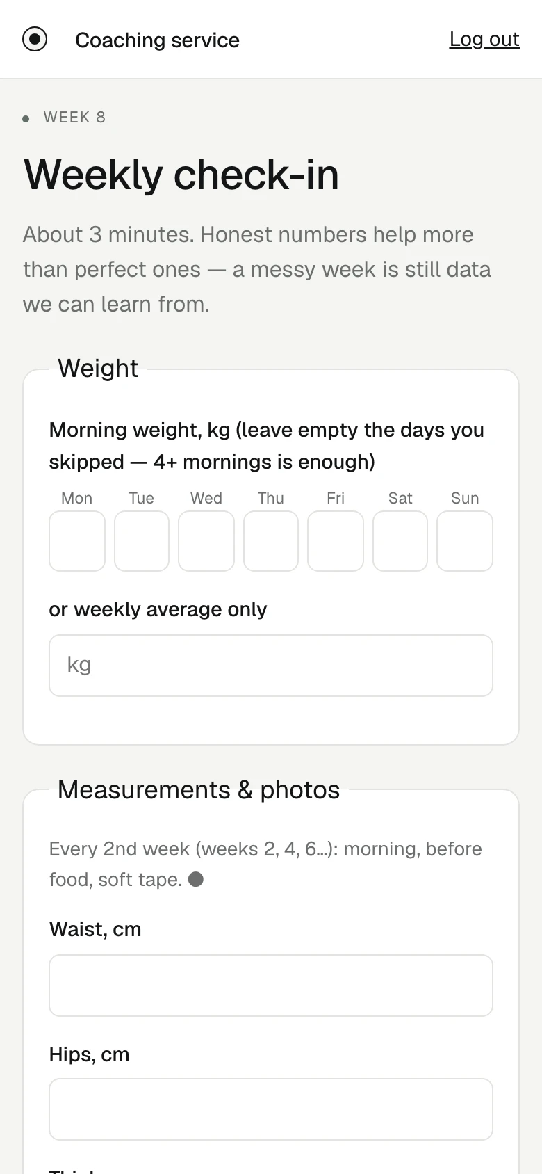 Client app: weekly check-in